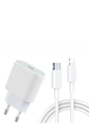 Sayarmarkt iPhone Beyaz 20W Hızlı Şarj Cihazı ve Lightning Type-C Kablo Seti