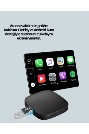 Sayarmarkt Kablosuz CarPlay ve Android Auto Dönüştürücü Bluetooth Araç Kiti Siyah