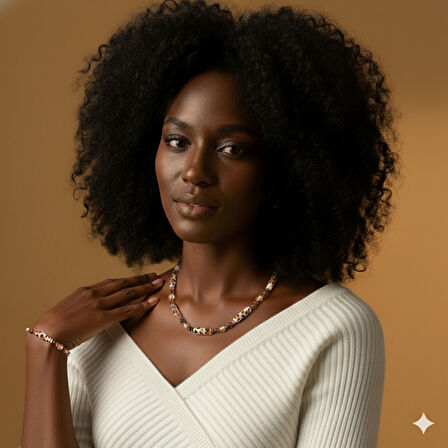 Murano Leopar Kaplan Gözü Doğal Taş Kolye Bileklik Seti