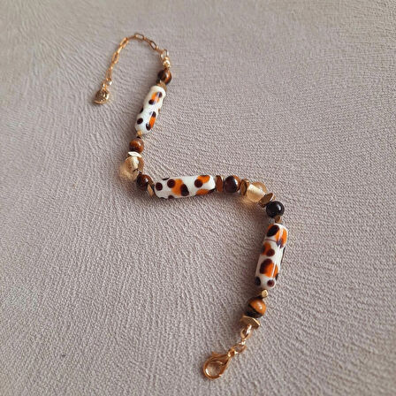 Murano Leopar Kaplan Gözü Doğal Taş Bileklik