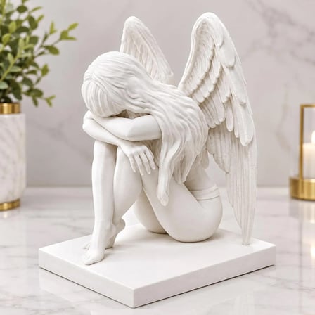 3D Melek Heykeli – Kanatlı Diz Çöken Melek Biblo Dekoratif Heykel - 15 cm
