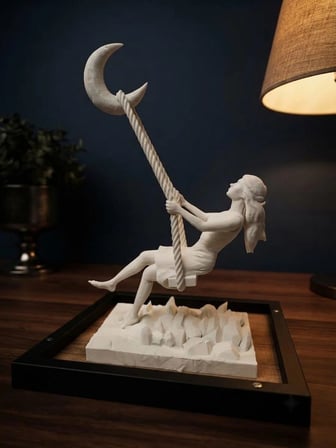 Ay Işığında Sallanan Kız - Dekoratif Kadın Figürlü 3D Biblo - 20 cm