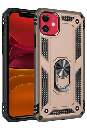 Newface Apple iPhone 11 Kılıf Sofya Yüzüklü Silikon Kapak - Gold