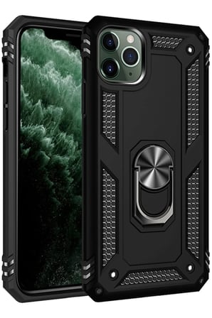 Newface Apple iPhone 11 Pro Max Kılıf Sofya Yüzüklü Silikon Kapak - Siyah