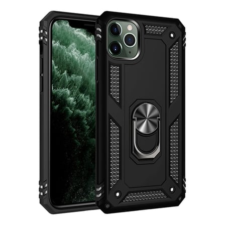 Newface Apple iPhone 11 Pro Max Kılıf Sofya Yüzüklü Silikon Kapak - Siyah