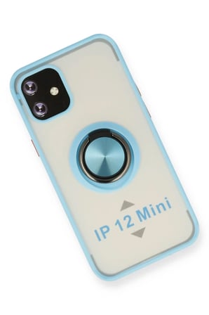 Newface Apple iPhone 12 Mini Kılıf Montreal Yüzüklü Silikon Kapak - Buz Mavi