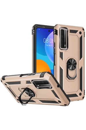 Newface Huawei P Smart 2021 Kılıf Sofya Yüzüklü Silikon Kapak - Gold