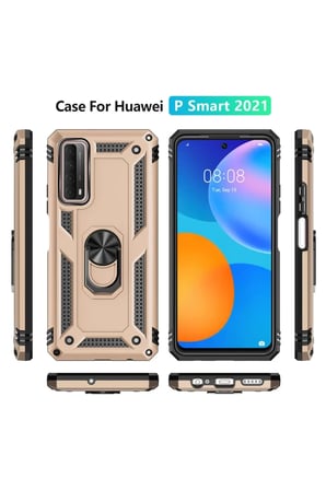 Newface Huawei P Smart 2021 Kılıf Sofya Yüzüklü Silikon Kapak - Gold