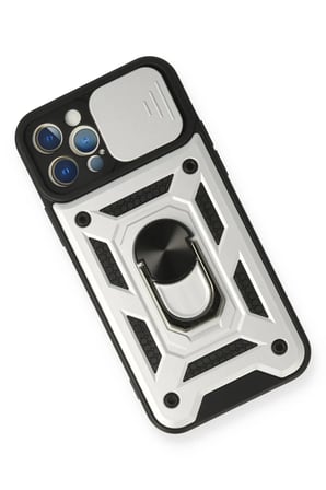 Newface Apple iPhone 12 Pro Kılıf Pars Lens Yüzüklü Silikon - Gümüş