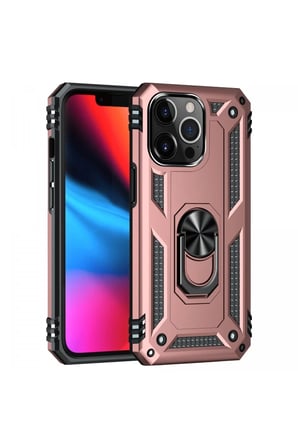 Newface Apple iPhone 13 Pro Max Kılıf Sofya Yüzüklü Silikon Kapak - Rose