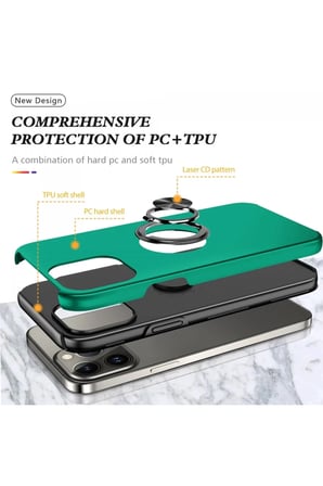 Newface Apple iPhone 13 Pro Max Kılıf Elit Yüzüklü Kapak - Yeşil