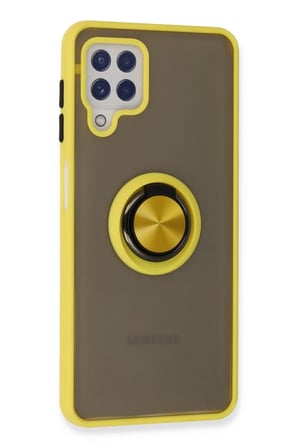 Newface Samsung Galaxy A22 Kılıf Montreal Yüzüklü Silikon Kapak - Sarı