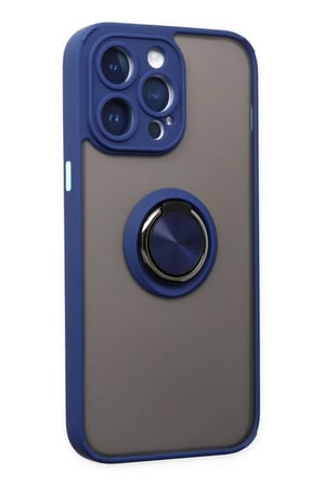 Newface Apple iPhone 14 Pro Kılıf Montreal Yüzüklü Silikon Kapak - Lacivert