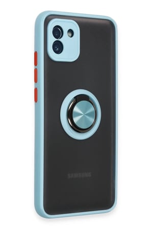 Newface Samsung Galaxy A03 Kılıf Montreal Yüzüklü Silikon Kapak - Buz Mavi