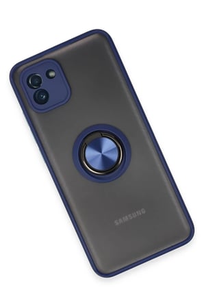 Newface Samsung Galaxy A03 Kılıf Montreal Yüzüklü Silikon Kapak - Lacivert