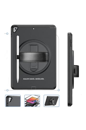 Newface Apple iPad 10.2 (7.nesil) Kılıf Hand Strap Tablet Kılıfı - Siyah