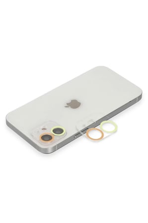 Newface Apple iPhone 12 Renkli Kamera Lens Koruma Cam - Sarı-Turuncu