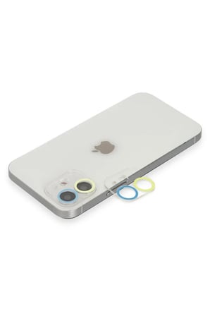 Newface Apple iPhone 12 Renkli Kamera Lens Koruma Cam - Sarı-Mavi