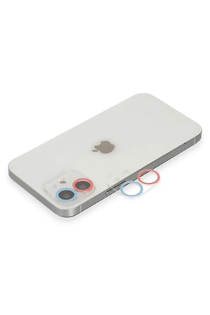 Newface Apple iPhone 12 Mini Renkli Kamera Lens Koruma Cam - Pembe-Mavi
