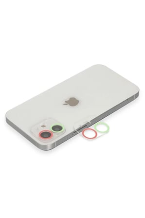 Newface Apple iPhone 12 Mini Renkli Kamera Lens Koruma Cam - Yeşil-Pembe