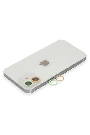 Newface Apple iPhone 12 Mini Renkli Kamera Lens Koruma Cam - Turuncu-Yeşil