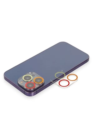 Newface Apple iPhone 13 Pro Max Renkli Kamera Lens Koruma Cam - Turuncu-Kırmızı