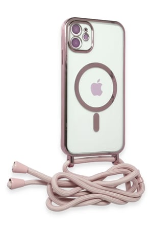Newface Apple iPhone 11 Kılıf Divo Lazer Askılı Magsafe Kapak - Pembe
