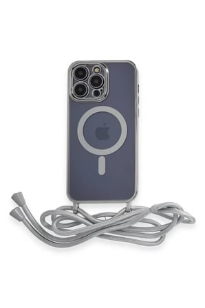 Newface Apple iPhone 13 Pro Max Kılıf Divo Lazer Askılı Magsafe Kapak - Gümüş