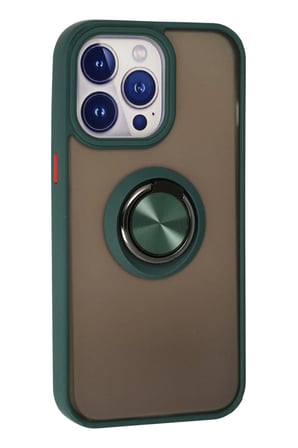 Newface Apple iPhone 15 Pro Max Kılıf Montreal Yüzüklü Silikon Kapak - Yeşil