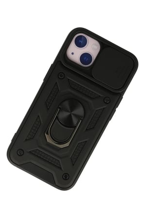 Newface Apple iPhone 15 Kılıf Pars Lens Yüzüklü Silikon - Siyah