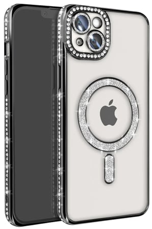 Newface Apple iPhone 15 Kılıf Joke Simli Magneticsafe Kılıf - Siyah