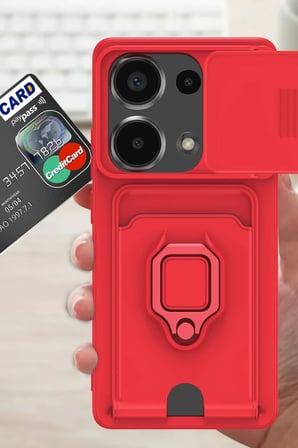 Newface Xiaomi Redmi Note 13 Pro 4G Kılıf Zuma Kartvizitli Yüzüklü Silikon - Kırmızı