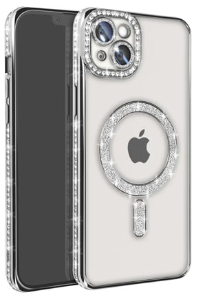 Newface Apple iPhone 14 Kılıf Joke Simli Magneticsafe Kılıf - Gümüş
