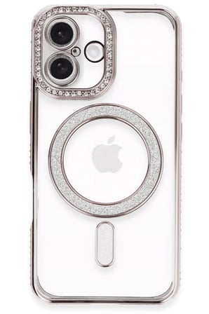 Newface Apple iPhone 16 Kılıf Joke Simli Magneticsafe Kılıf - Pembe