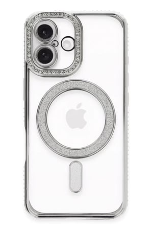 Newface Apple iPhone 16 Kılıf Joke Simli Magneticsafe Kılıf - Gümüş