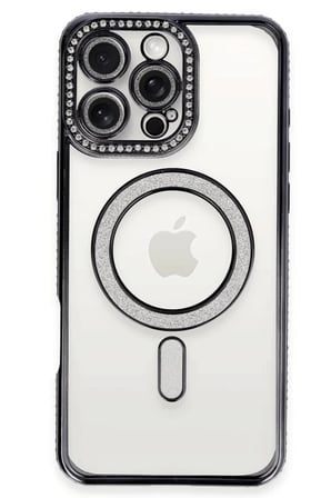 Newface Apple iPhone 16 Pro Kılıf Joke Simli Magneticsafe Kılıf - Siyah