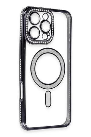 Newface Apple iPhone 16 Pro Kılıf Joke Simli Magneticsafe Kılıf - Siyah
