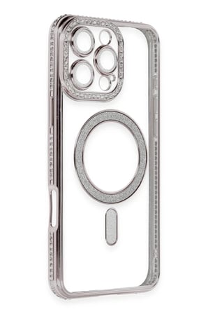 Newface Apple iPhone 16 Pro Kılıf Joke Simli Magneticsafe Kılıf - Pembe