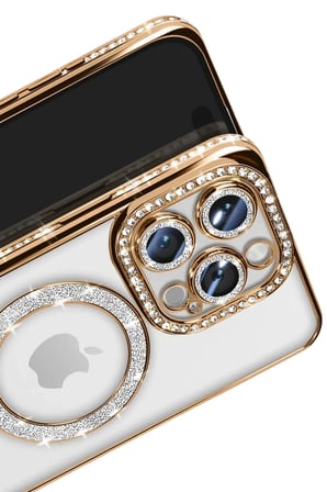 Newface Apple iPhone 16 Pro Max Kılıf Joke Simli Magneticsafe Kılıf - Gold