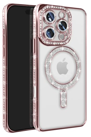 Newface Apple iPhone 16 Pro Max Kılıf Joke Simli Magneticsafe Kılıf - Pembe