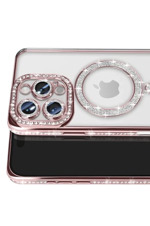 Newface Apple iPhone 16 Pro Max Kılıf Joke Simli Magneticsafe Kılıf - Pembe