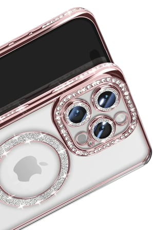 Newface Apple iPhone 16 Pro Max Kılıf Joke Simli Magneticsafe Kılıf - Pembe