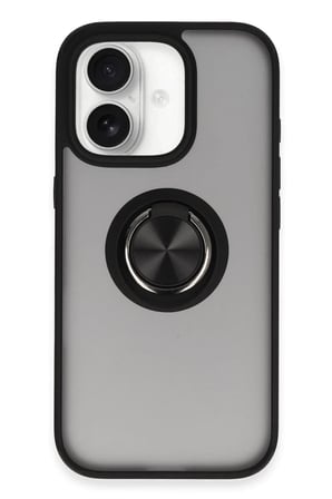 Newface Apple iPhone 16 Kılıf Montreal Yüzüklü Silikon Kapak - Siyah