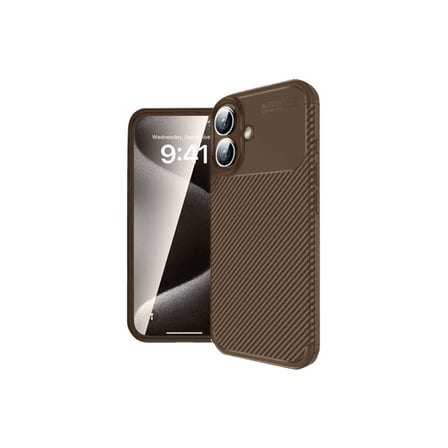 Newface Apple iPhone 16 Kılıf Auto Focus Karbon Kapak - Kahverengi