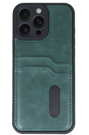 Newface Apple iPhone 16 Pro Max Kılıf Sara Kartvizitli Deri Kılıf - Koyu Yeşil
