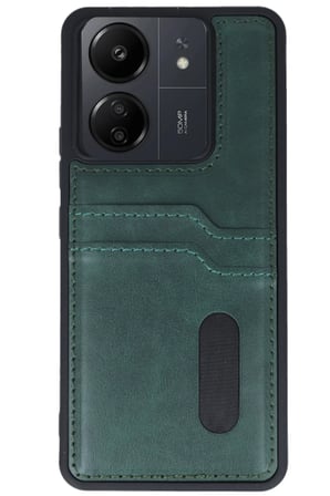 Newface Xiaomi Redmi 13C Kılıf Sara Kartvizitli Deri Kılıf - Koyu Yeşil