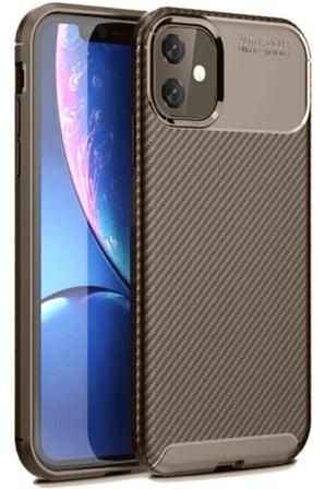 Newface Apple iPhone 11 Kılıf Auto Focus Karbon Kapak - Kahverengi