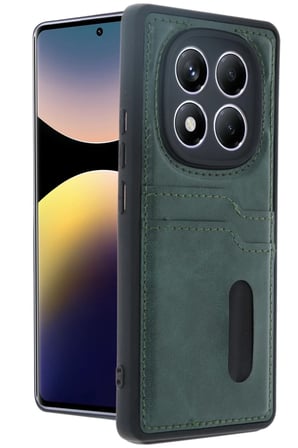 Newface Xiaomi Redmi Note 14 Pro 4G Kılıf Sara Kartvizitli Deri Kılıf - Koyu Yeşil