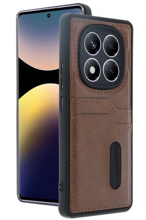 Newface Xiaomi Redmi Note 14 Pro 4G Kılıf Sara Kartvizitli Deri Kılıf - Taba