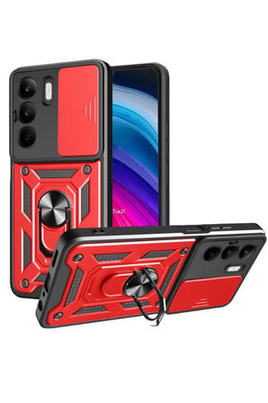 Newface Realme C75 4G Kılıf Pars Lens Yüzüklü Silikon - Kırmızı